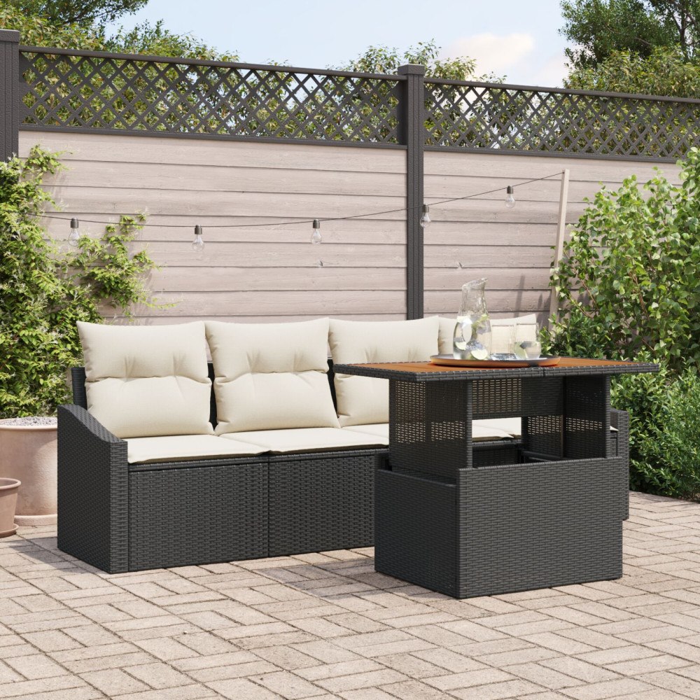 vidaXL Trädgårdsoffset 5 st Svart Poly rattan