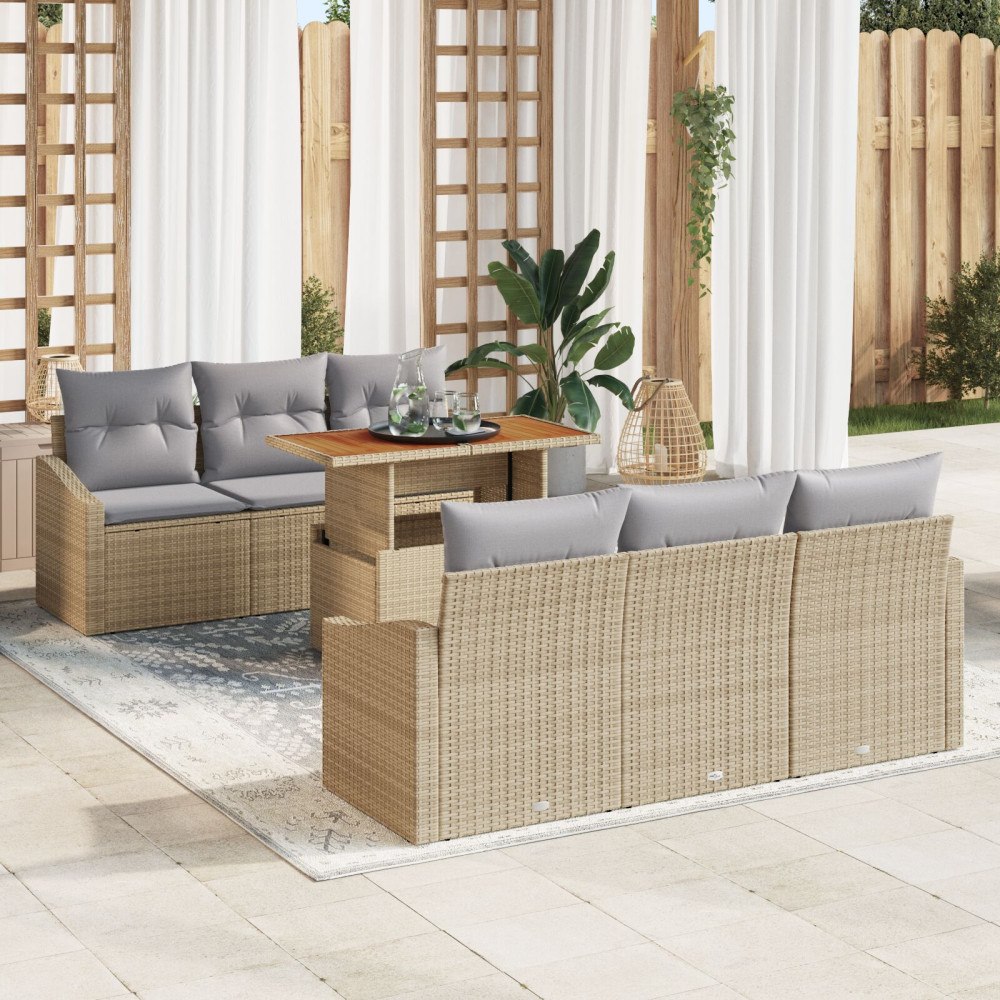 vidaXL Trädgårdsoffset 7 st Beige Poly rattan