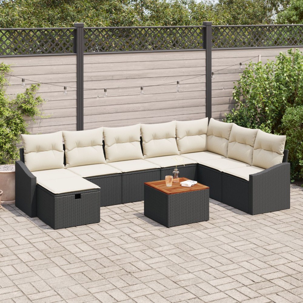 vidaXL Trädgårdsoffset 9 st Svart Poly rattan
