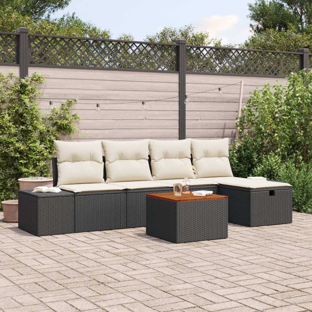 vidaXL Trädgårdsoffset 6 st Svart Poly rattan
