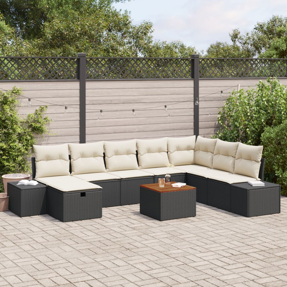 vidaXL Trädgårdsoffset 9 st Svart Poly rattan