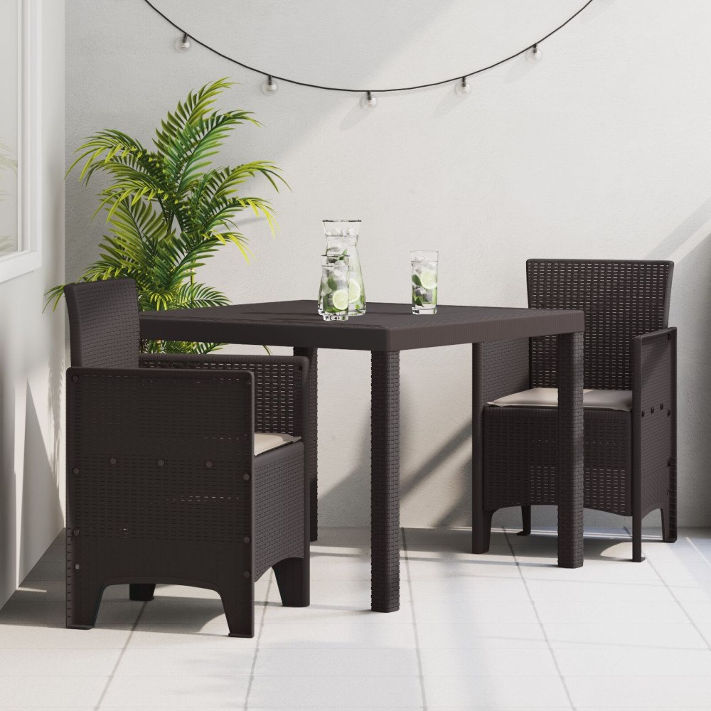 vidaXL 3-delad trädgårdsmöbelset med kuddar brun poly rattan