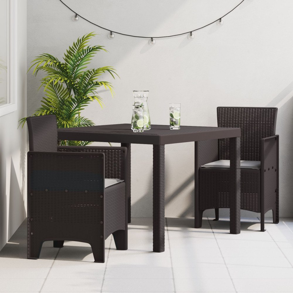 vidaXL 3-delars Trädgårdsmatbord med Kuddar Brun Poly Rattan