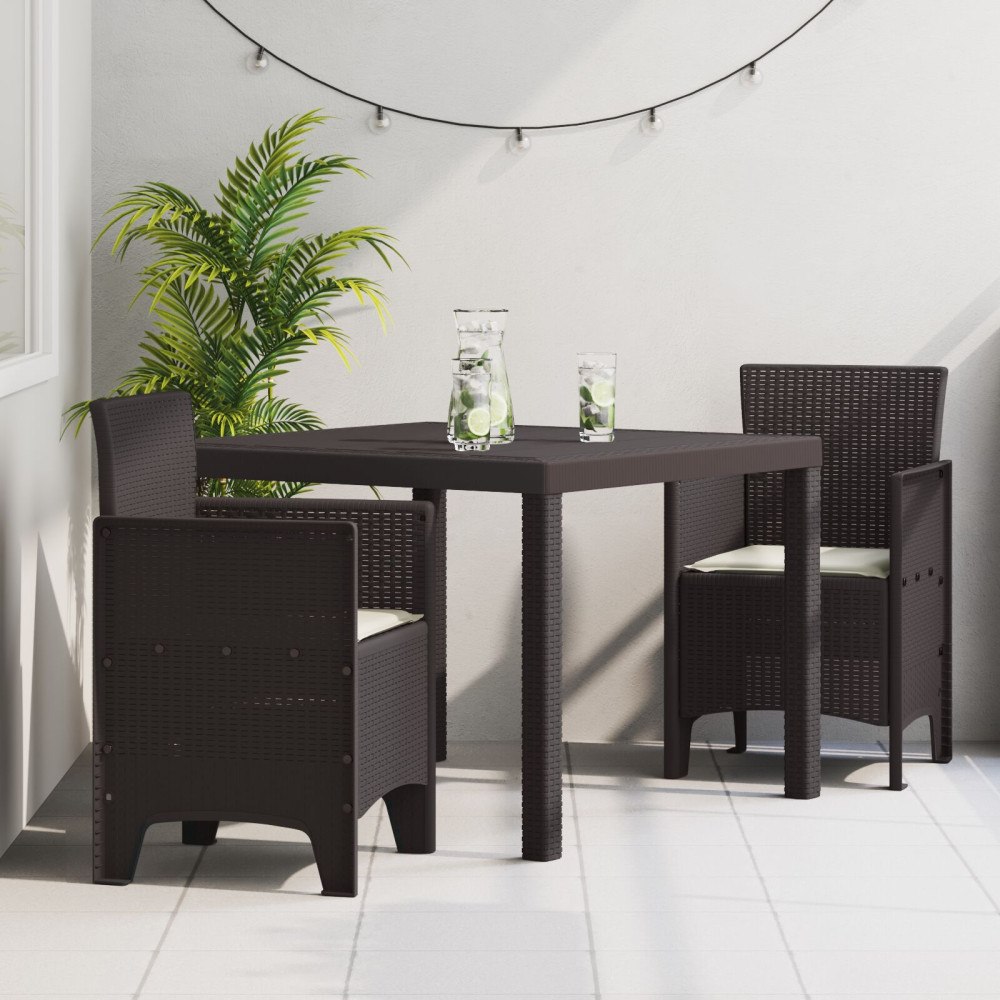 vidaXL 3-delat trädgårds matsalsset med kuddar brun poly rattan