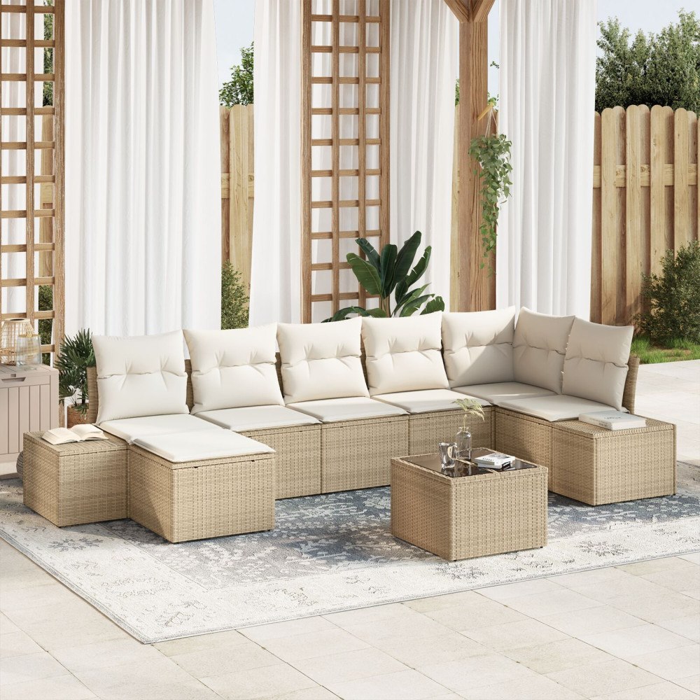 vidaXL Trädgårdsoffset 8 st Beige konstrotting
