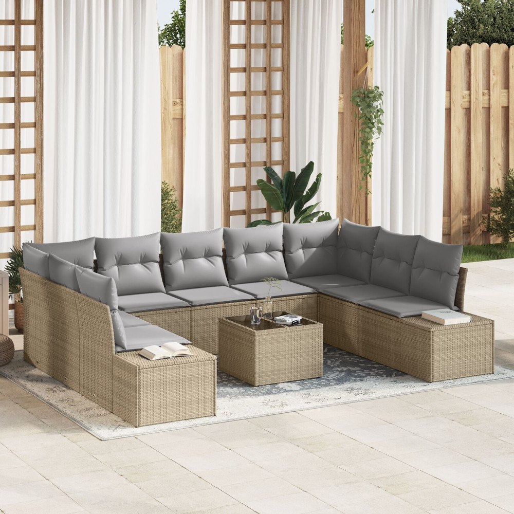 vidaXL Trädgårdsoffset 10 st Beige konstrotting