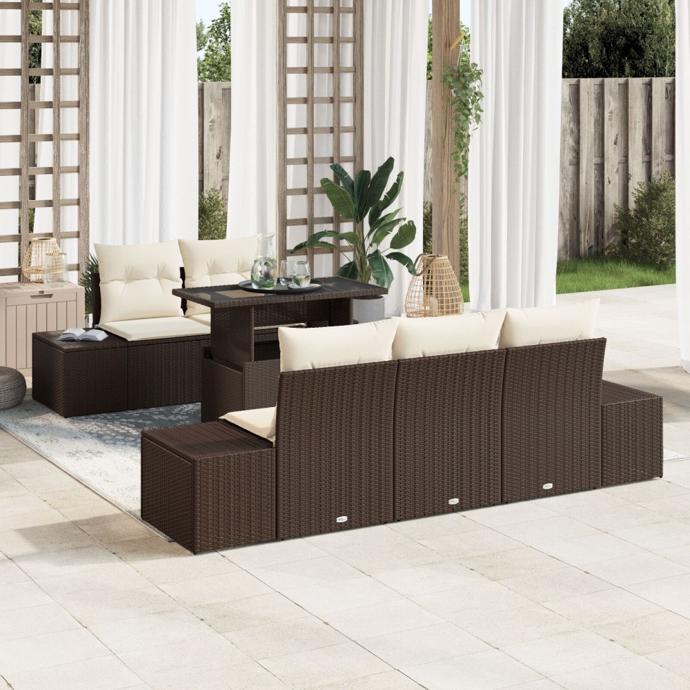 vidaXL Soffset 6 st Brun och Kräm konstrotting
