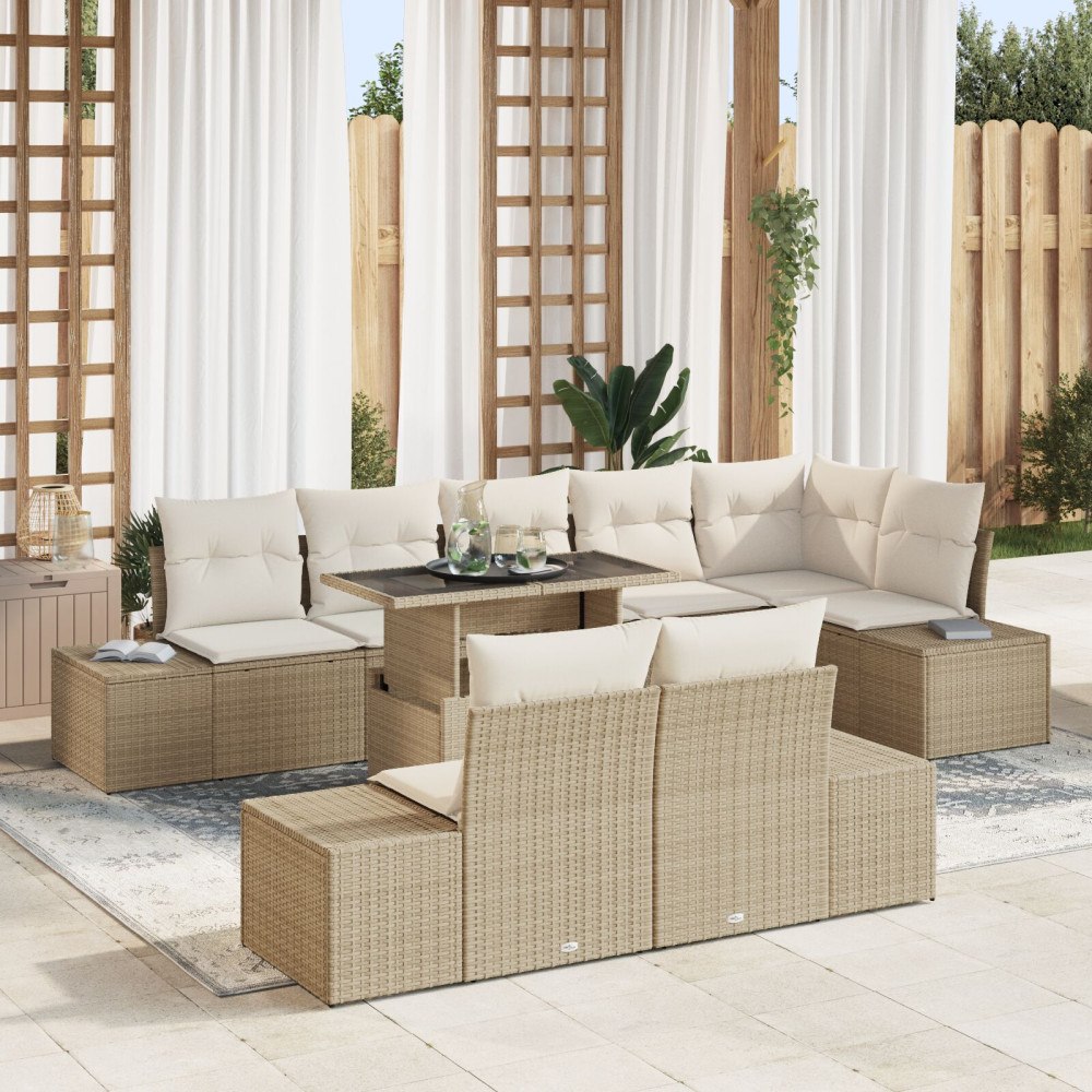 vidaXL Trädgårdsoffset 9 st Beige och gräddfärgad konstrotting