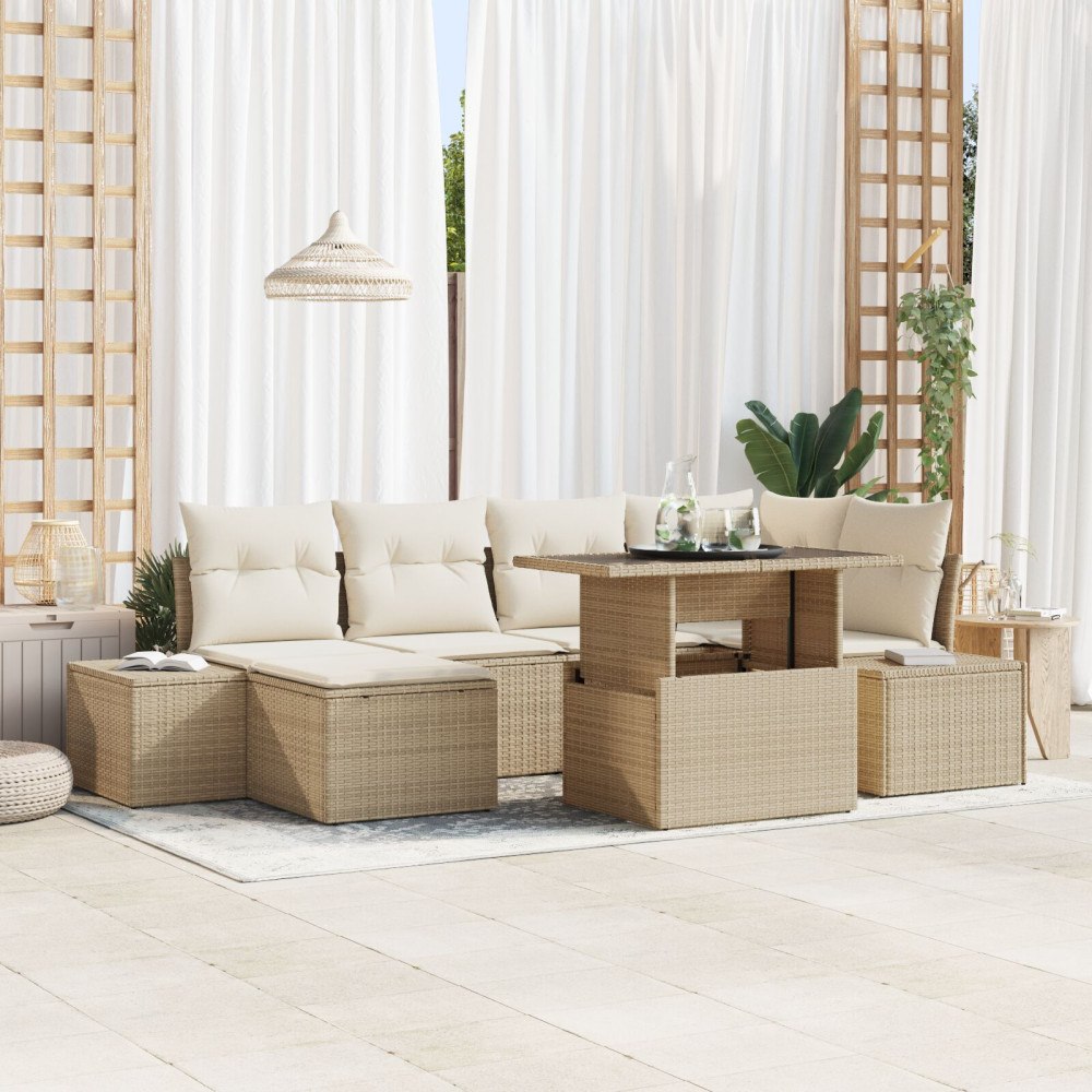 vidaXL Trädgårdsoffset 7 st Beige och gräddfärgad konstrotting