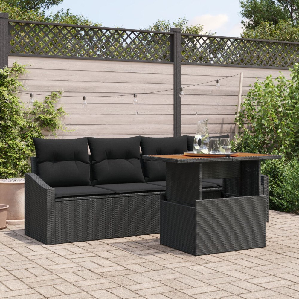 vidaXL Trädgårdsoffset 5 st Svart Poly rattan