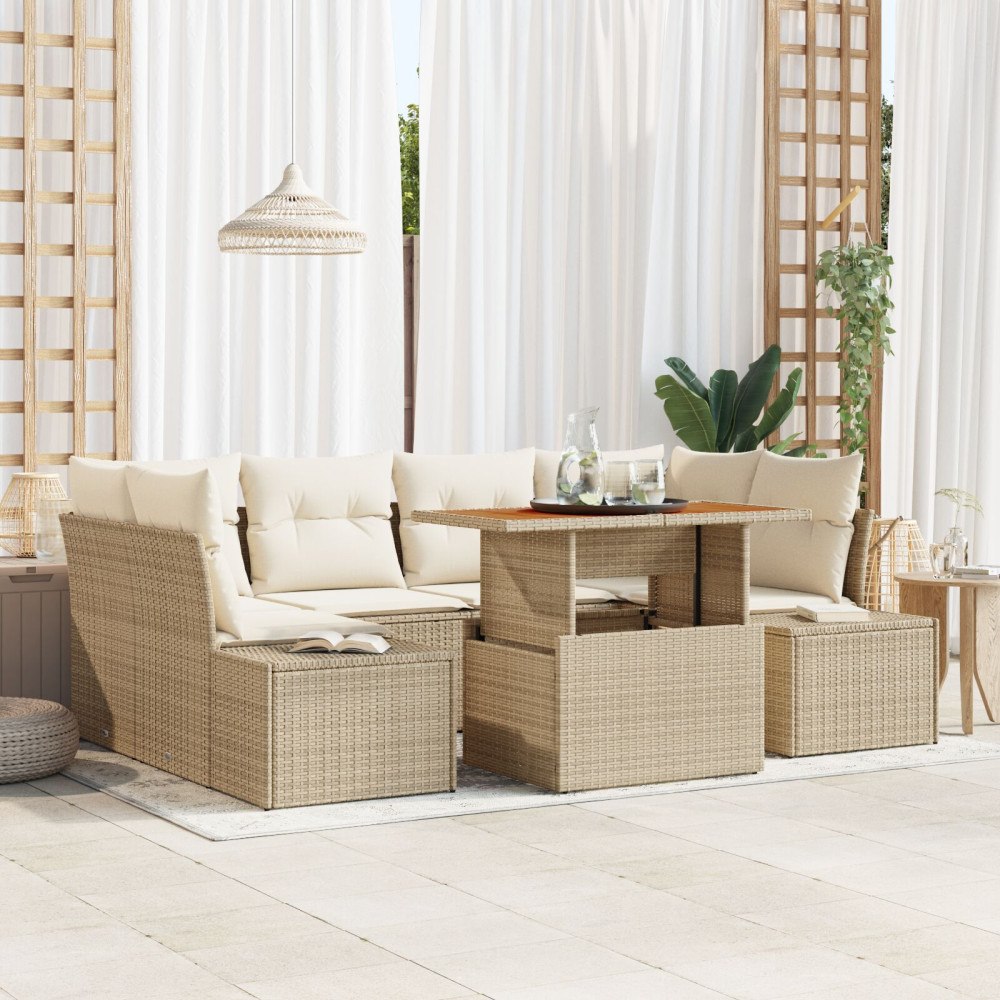vidaXL Trädgårdsoffset 7 st Beige konstrotting