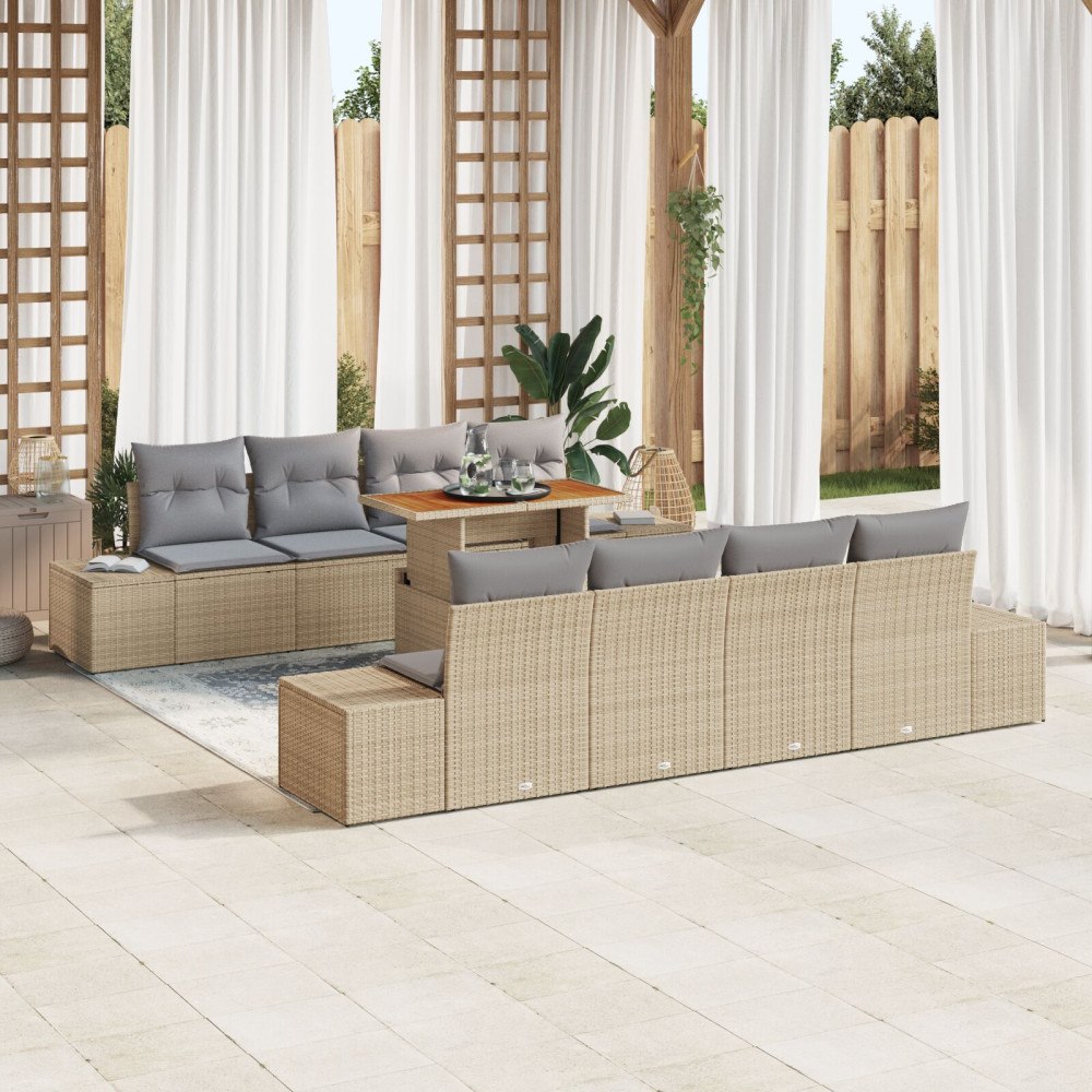 vidaXL Trädgårdsoffset 9 st Beige konstrotting