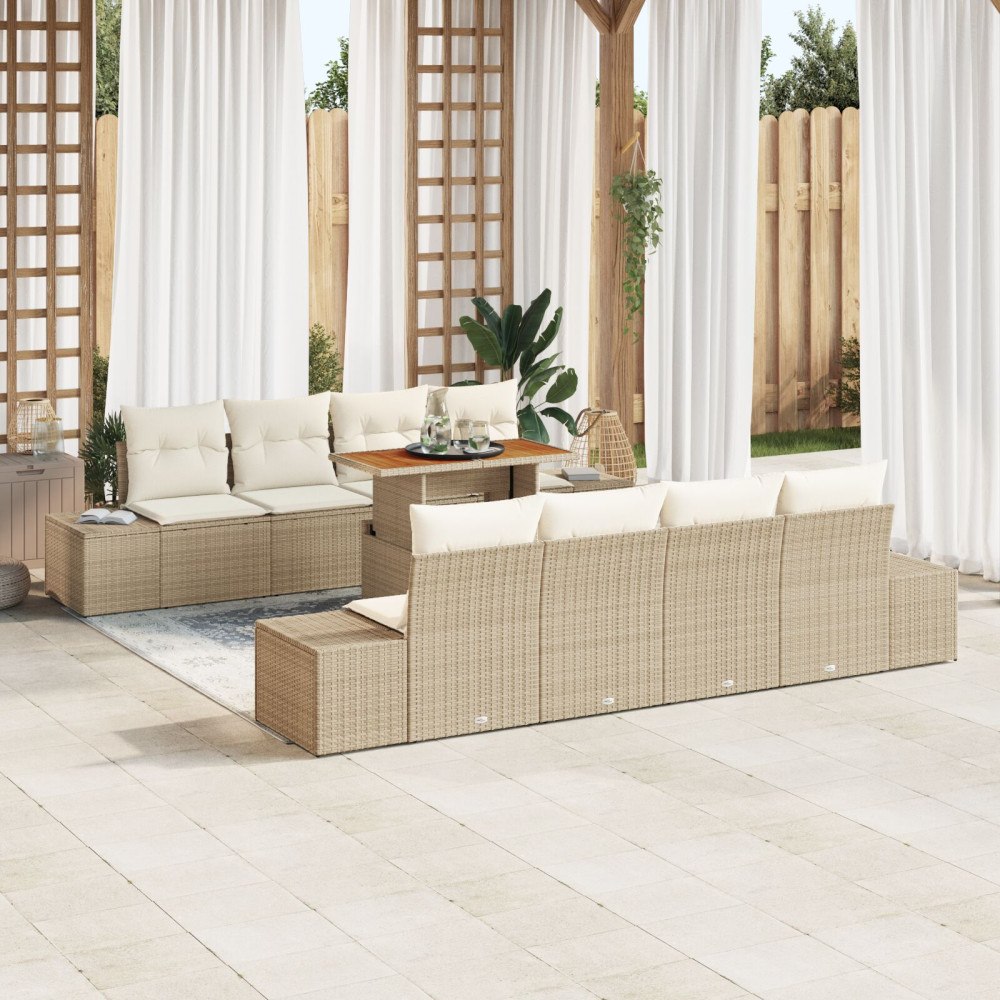 vidaXL Trädgårdsoffset 9 st Beige konstrotting