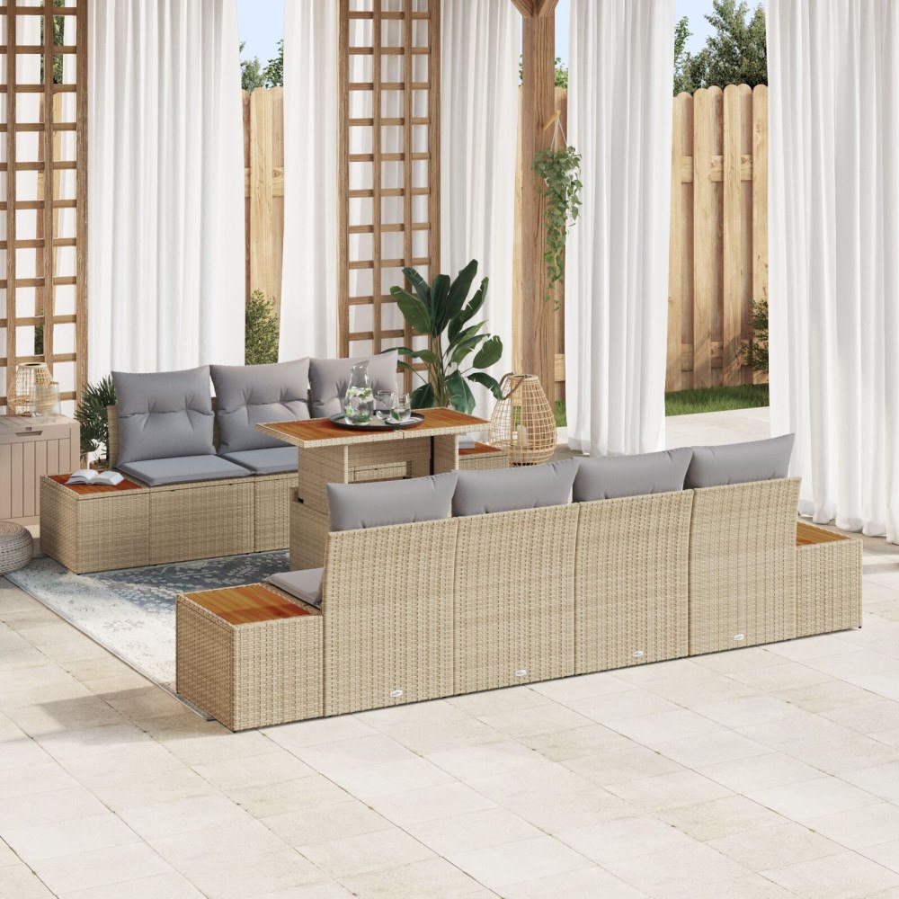 vidaXL Trädgårdsoffset 8 st Beige Poly rattan