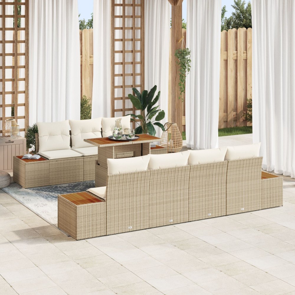 vidaXL Trädgårdsoffset 8 st Beige Poly rattan