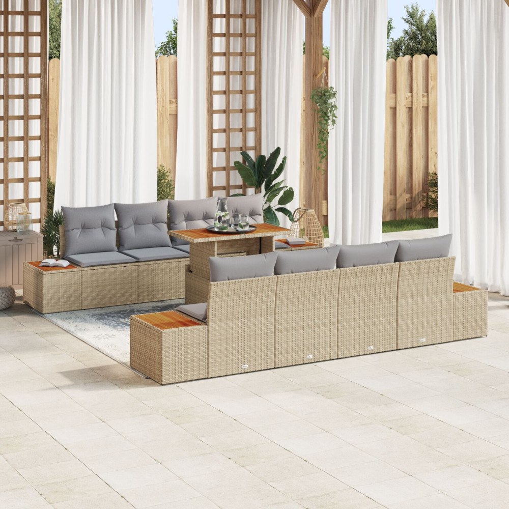 vidaXL Trädgårdsoffset 9 st Beige konstrotting