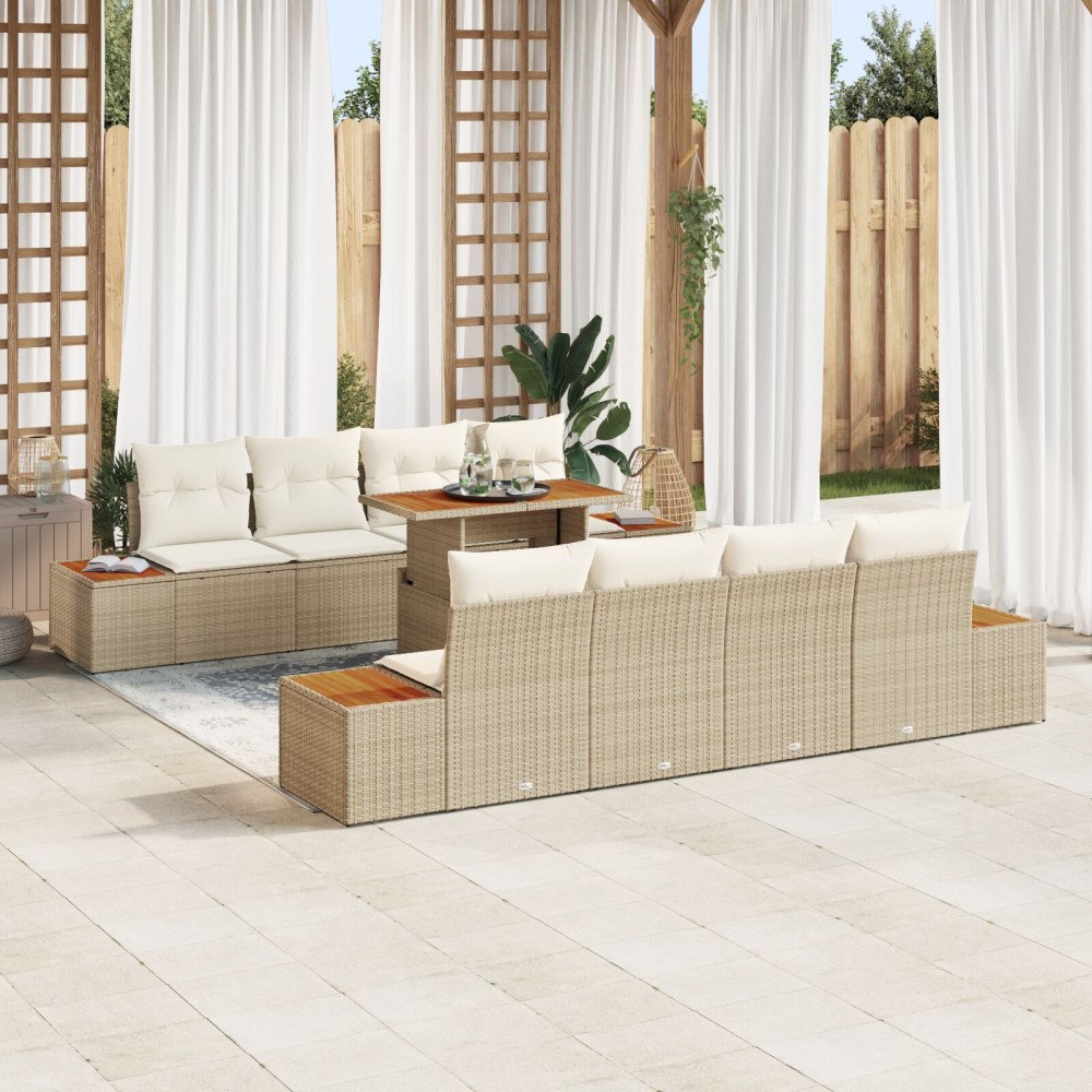 vidaXL Trädgårdsoffset 9 st Beige konstrotting