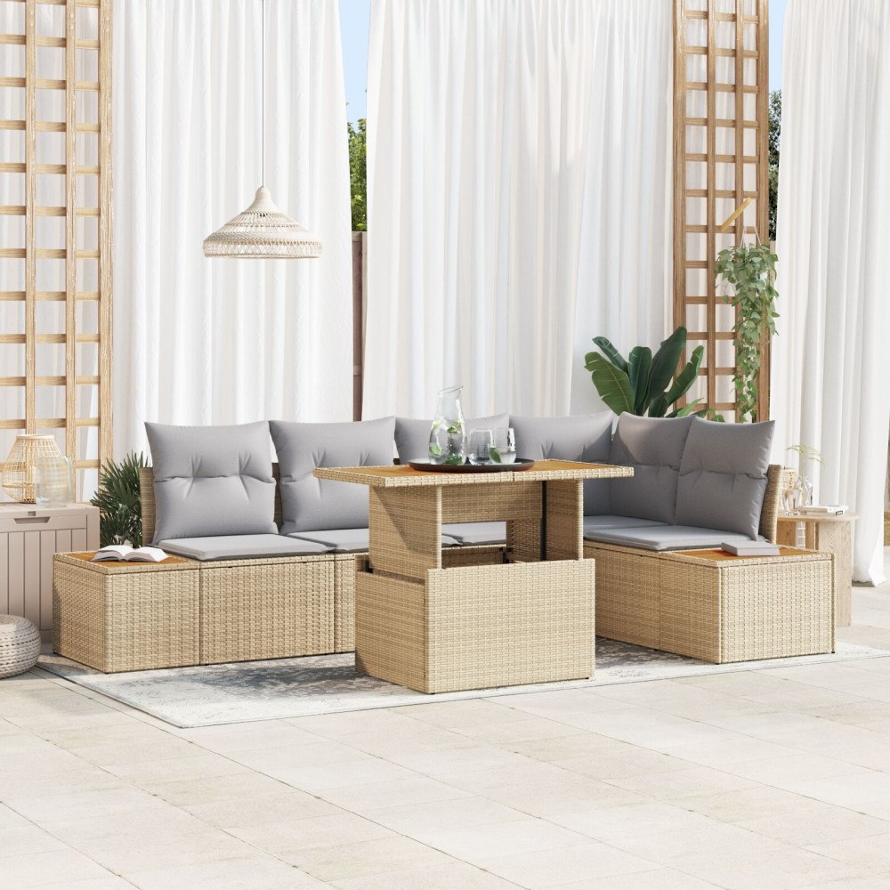 vidaXL Trädgårdsoffset 6 st Beige konstrotting