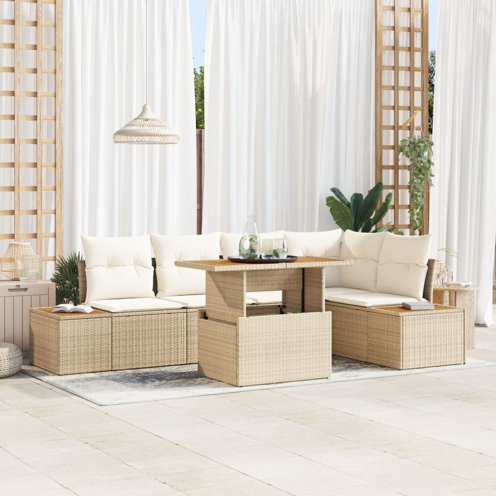 vidaXL Trädgårdsoffset 6 st Beige konstrotting