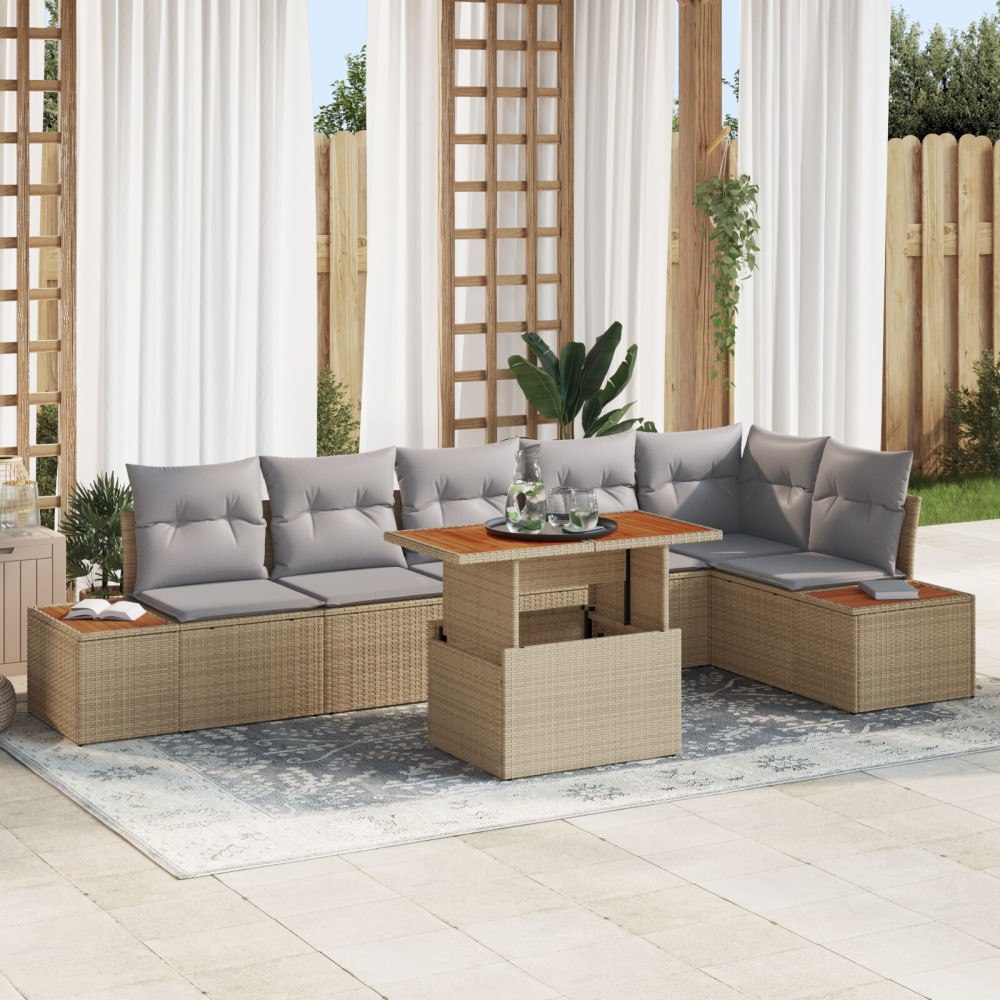 vidaXL Trädgårdsoffset 7 st Beige konstrotting