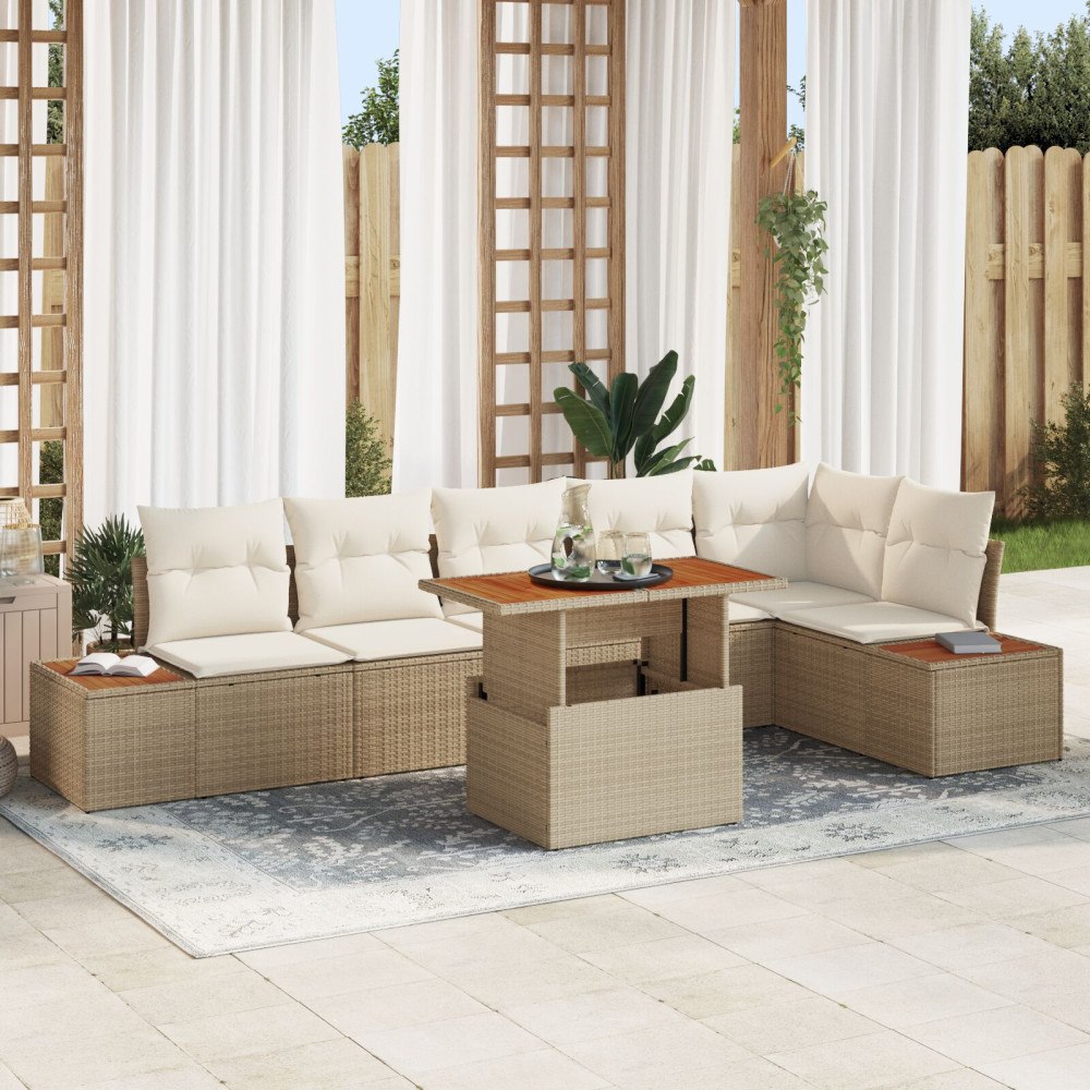 vidaXL Trädgårdsoffset 7 st Beige konstrotting