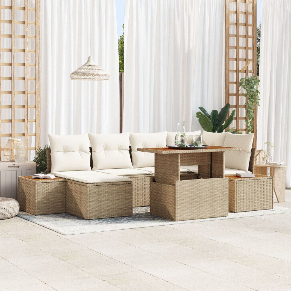 vidaXL Trädgårdsoffset 7 st Beige konstrotting