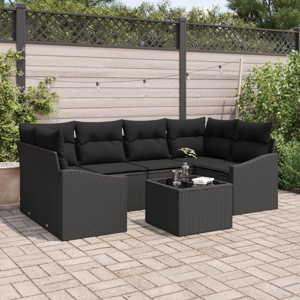 vidaXL Soffset 7 st Svart konstrotting