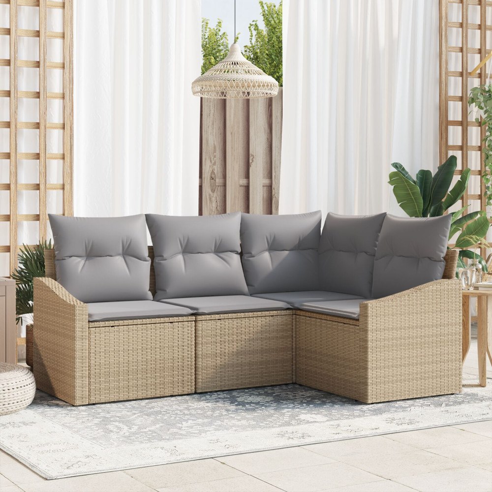 vidaXL Trädgårdsoffset 4 st Beige och Ljusgrå konstrotting