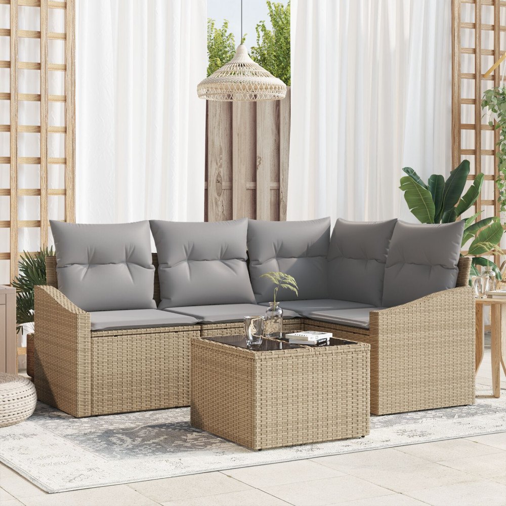 vidaXL Trädgårdsoffset 5 st Beige och Ljusgrå konstrotting