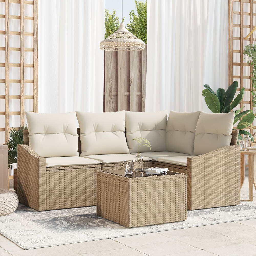 vidaXL Trädgårdsoffset 5 st Beige och gräddfärgad konstrotting