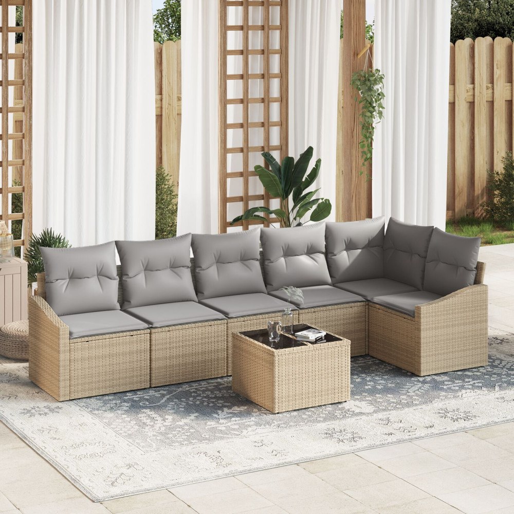 vidaXL Trädgårdsoffset 7 st Beige och Ljusgrå konstrotting
