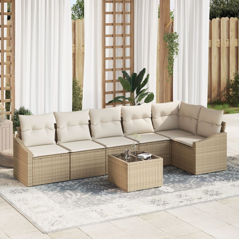 vidaXL Trädgårdsoffset 7 st Beige och gräddfärgad konstrotting