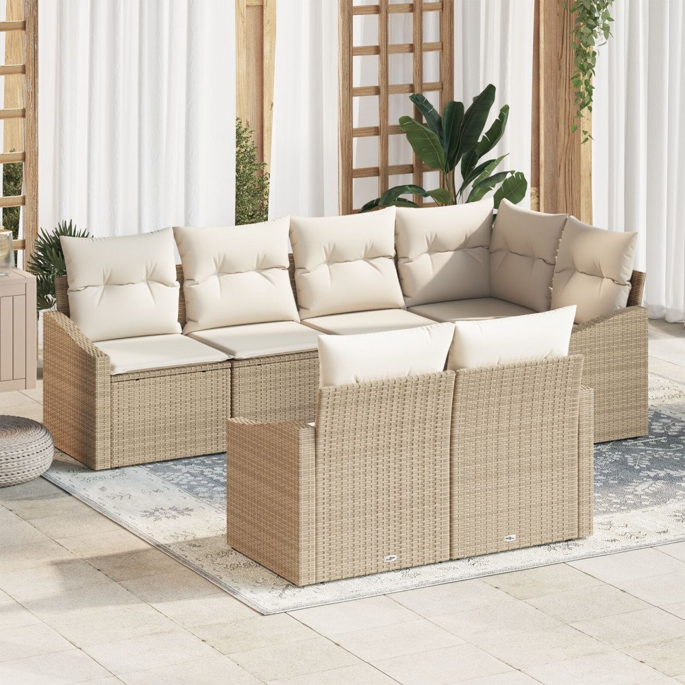vidaXL Trädgårdsoffset 7 st Beige och vit konstrotting