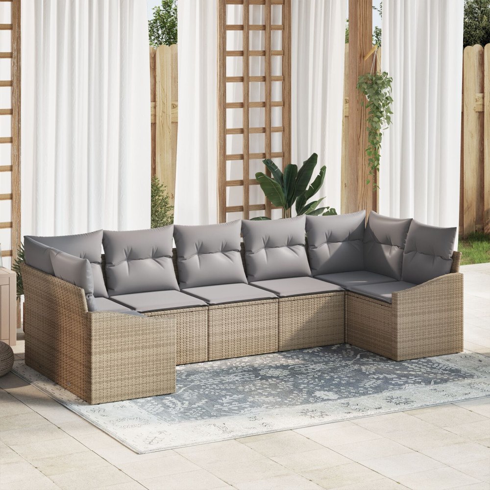 vidaXL Trädgårdsoffset 7 st Beige och Ljusgrå konstrotting