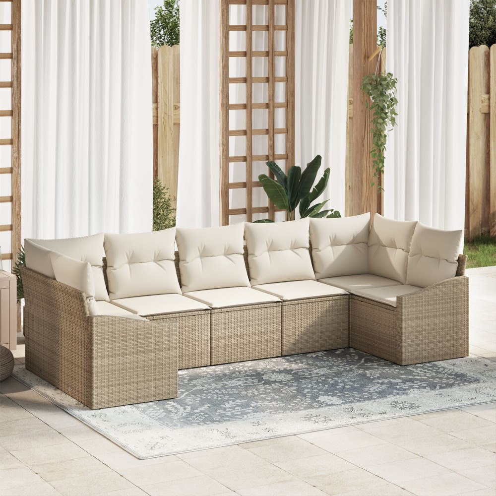 vidaXL Trädgårdsoffset 7 st Beige och gräddfärgad konstrotting