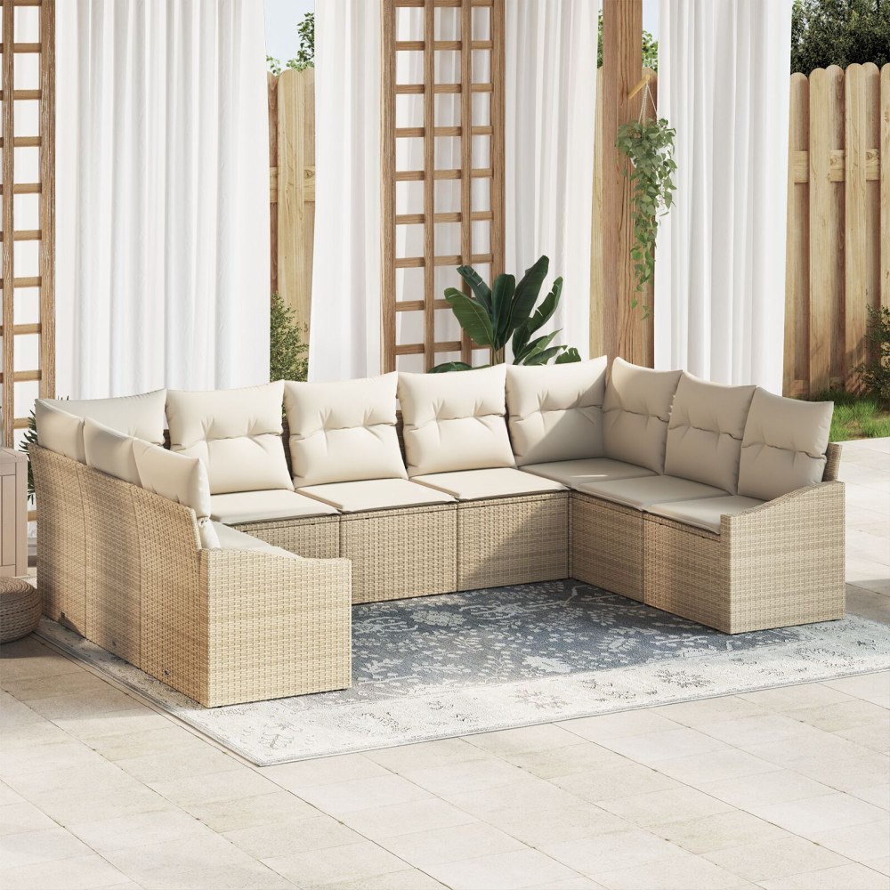 vidaXL Trädgårdsoffset 9 st Beige och gräddfärgad konstrotting