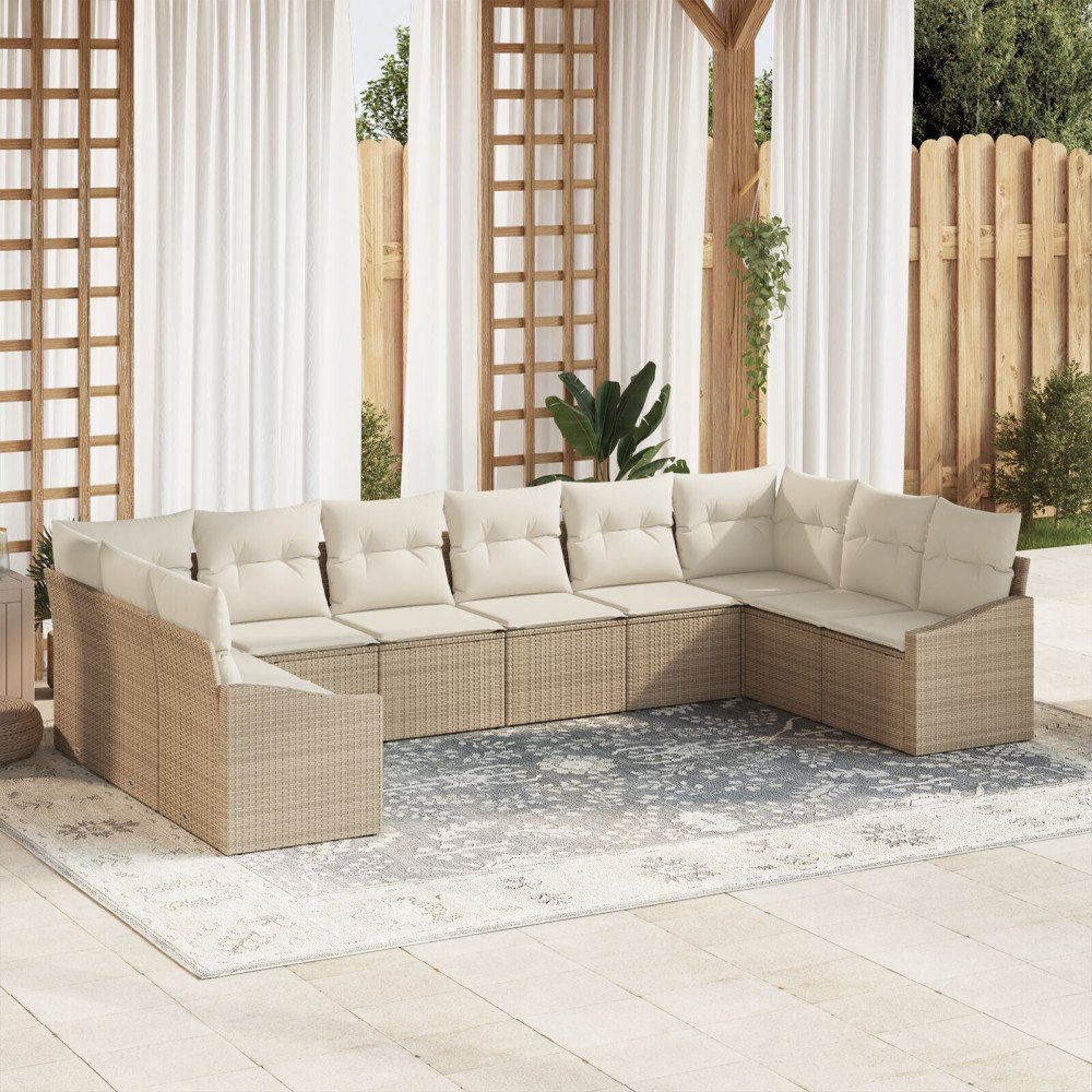 vidaXL Trädgårdsoffset 10 st Beige och gräddfärgad konstrotting