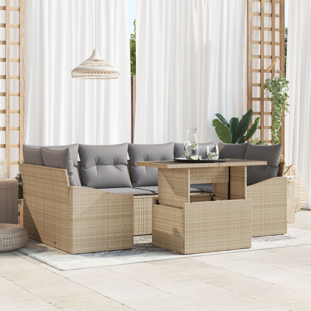 vidaXL Trädgårdsoffset 7 st Beige konstrotting