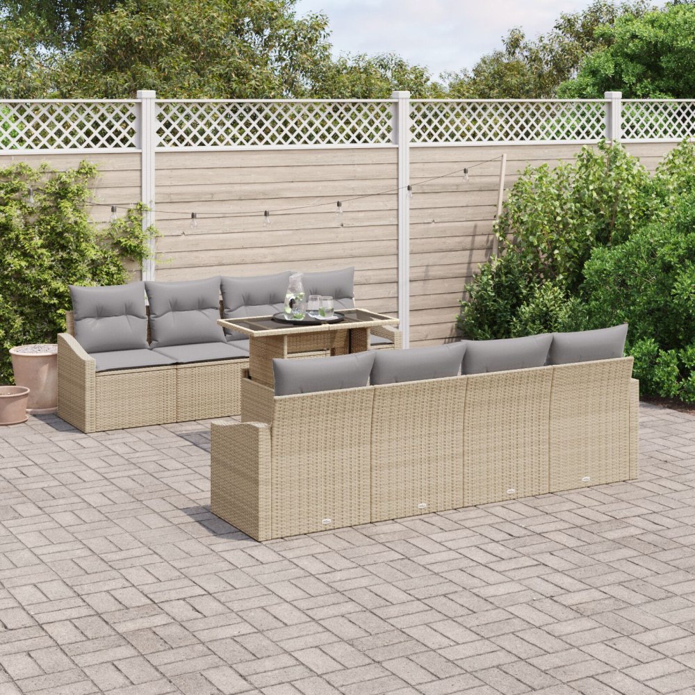 vidaXL Trädgårdsoffset 9 st Beige konstrotting