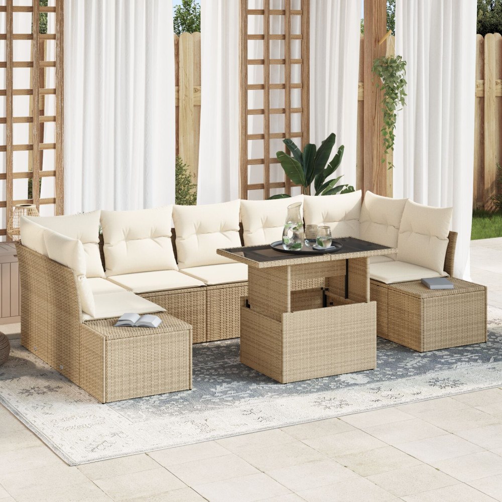 vidaXL Trädgårdsoffset 8 st Beige och gräddfärgad
