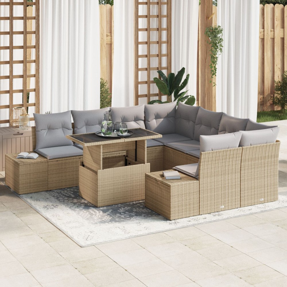 vidaXL Trädgårdsoffset 9 st Beige och Ljusgrå konstrotting