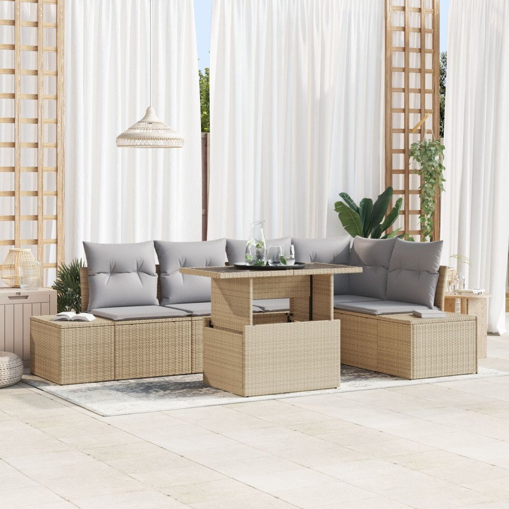 vidaXL Trädgårdsoffset 6 st Beige konstrotting