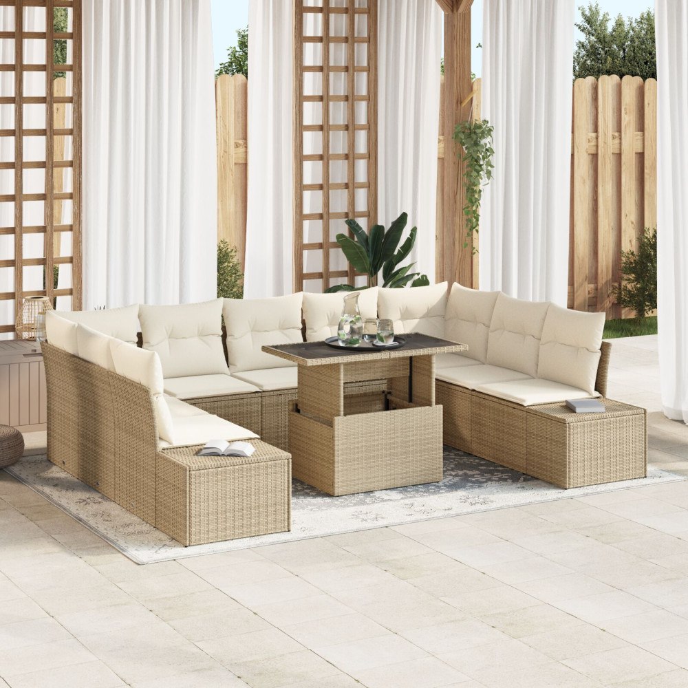 vidaXL Trädgårdsoffset 10 st Beige konstrotting