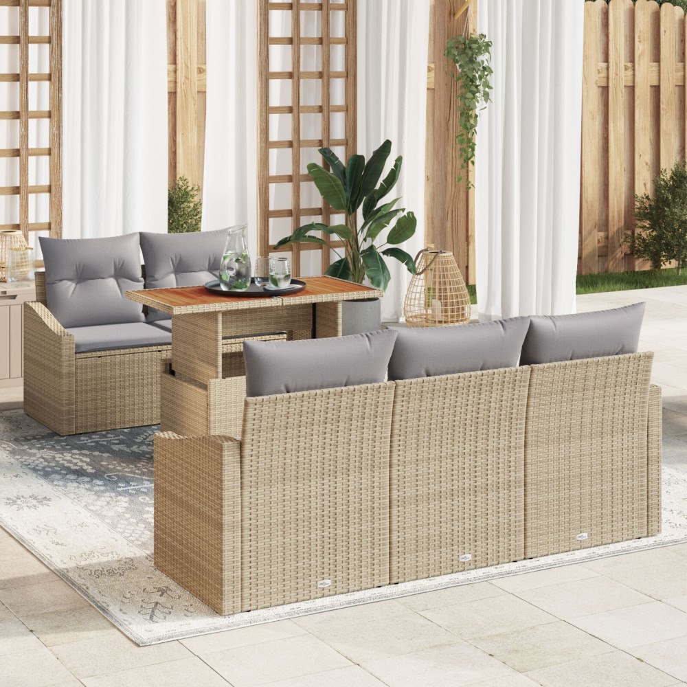 vidaXL Trädgårdsoffset 6 st Beige Poly rattan