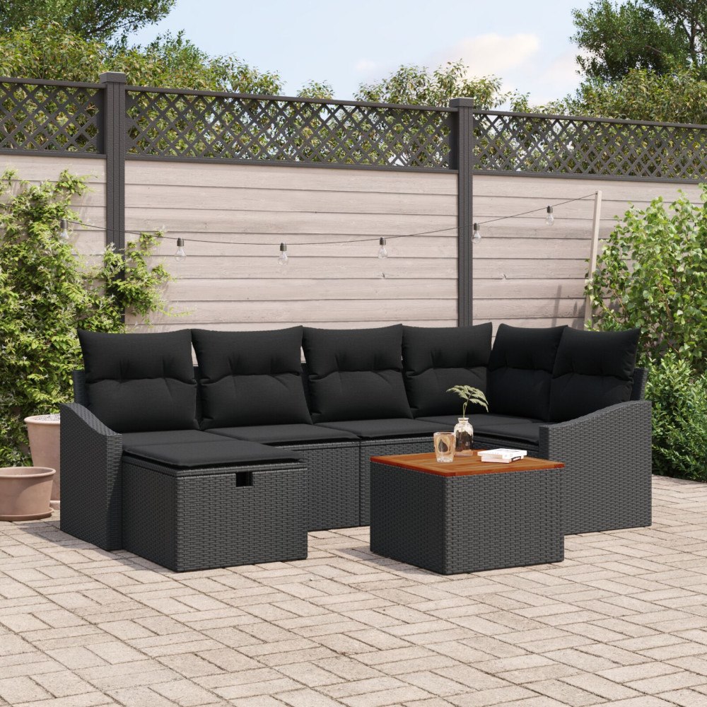 vidaXL Trädgårdsoffset 7 st Svart Poly rattan