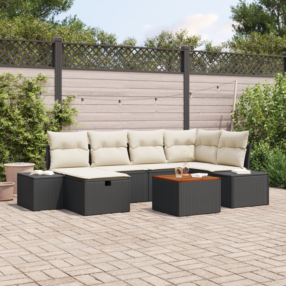 vidaXL Trädgårdsoffset 7 st Svart Poly rattan