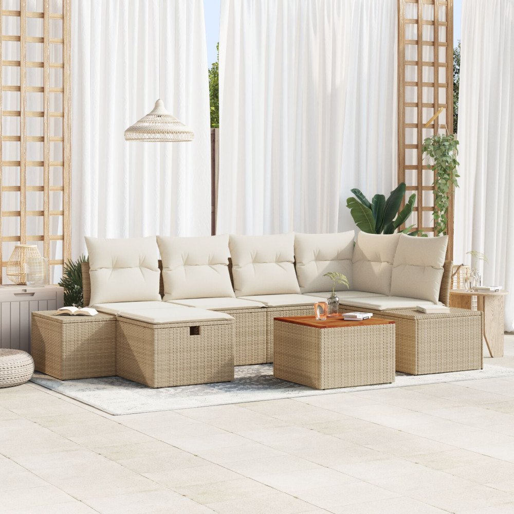 vidaXL Trädgårdsoffset 7 st Beige Poly rattan