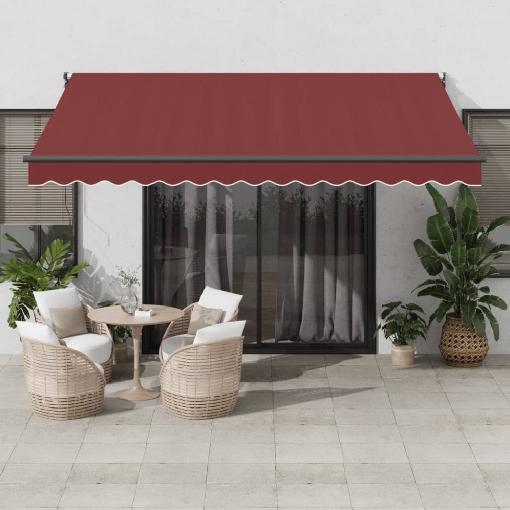 vidaXL Markis automatiskt infällbar vinröd 400x300 cm