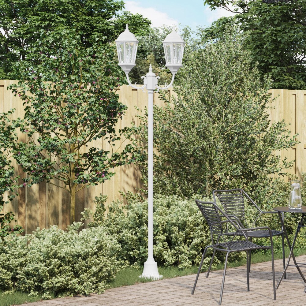 vidaXL Trädgårdslampa Pelare 2-Lampa E27 Vit 220 cm Aluminium