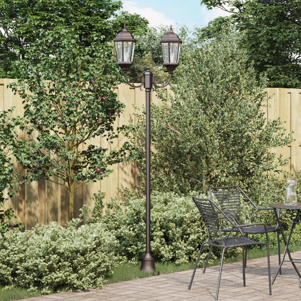 vidaXL Trädgårds ljusstolpe 2-lampa E27 Brons 220 cm Aluminium